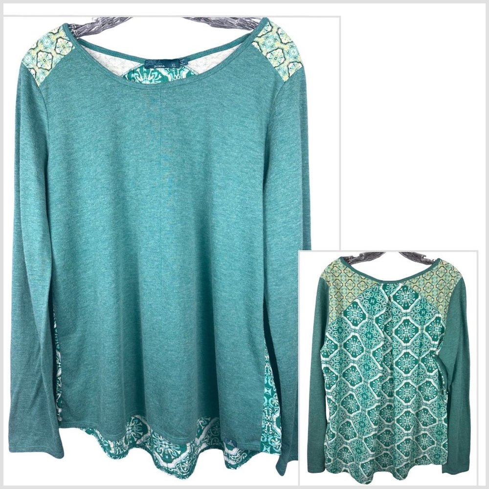 Prana Womens Long Sleeve Wool Organic Cotton Blend Shirt Size XL Green READ